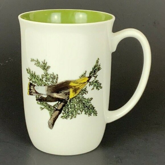 Fitz and Floyd Oriole Bird Ceramic Coffee Mug 8 Oz Green Interior Vintage 1975 - Picture 1 of 6